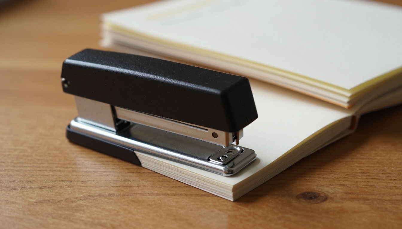 Stapler binding the spine of a small folded zine