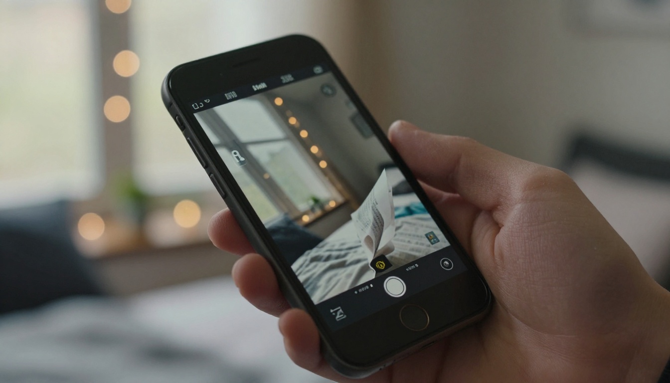 A close-up of a hand holding a phone showing a digital page turning A close-up of a hand holding a phone showing a digital page turning
