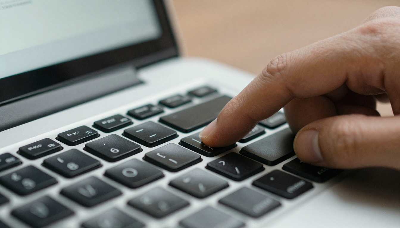 Hand pressing a key on a laptop to send a shareable magazine link