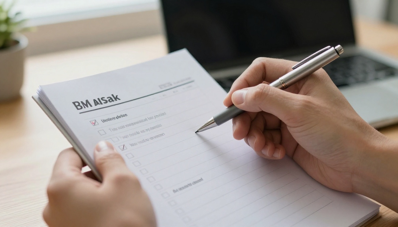 Hands ticking items on a checklist on a clipboard