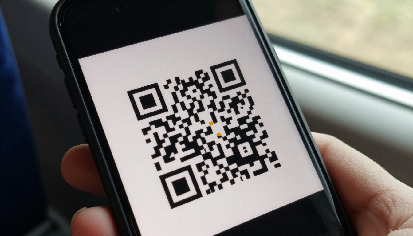 A phone successfully focused on a printed QR code on matte cardstock A phone successfully focused on a printed QR code on matte cardstock
