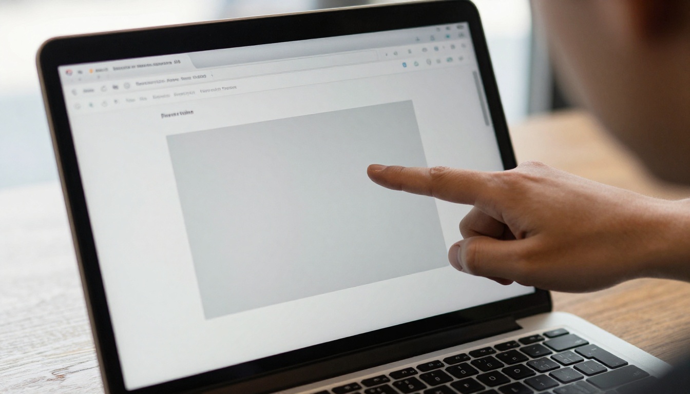 Laptop screen in a cafe showing a blank grey iframe box where a flipbook should load