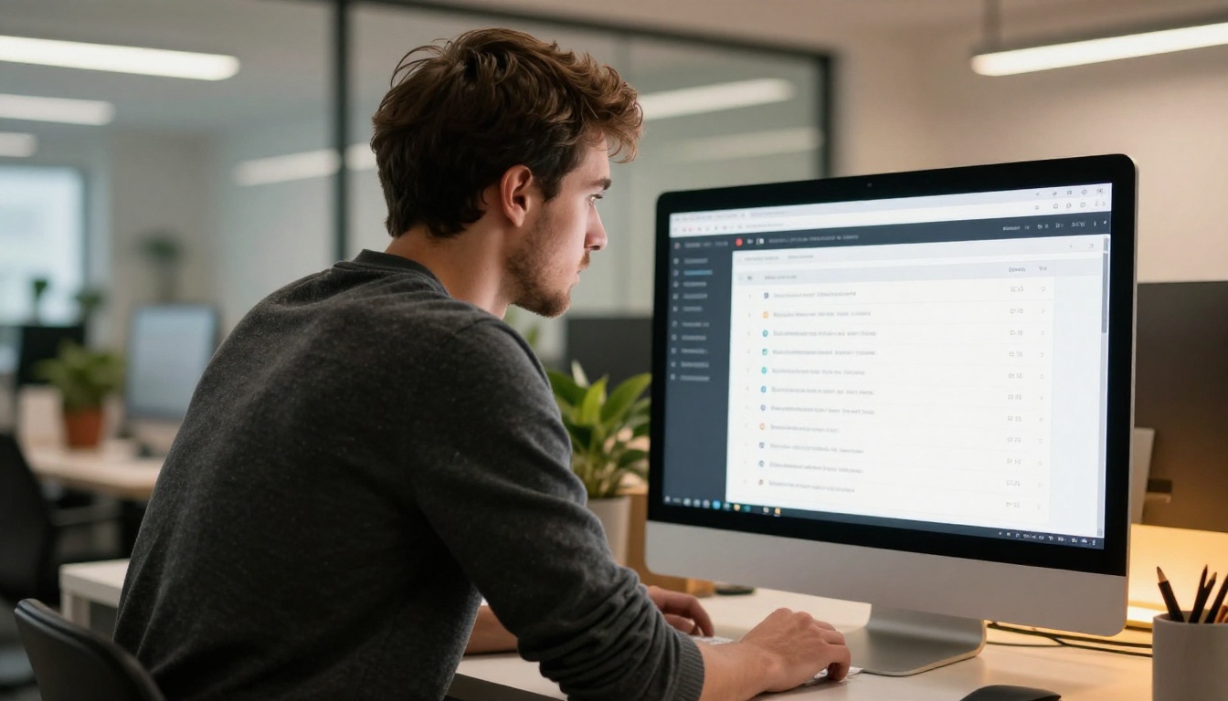Developer reviewing the WordPress admin settings on a large monitor