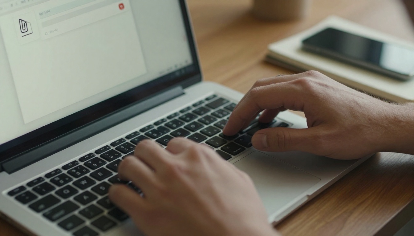 Man typing an email with an attachment size warning