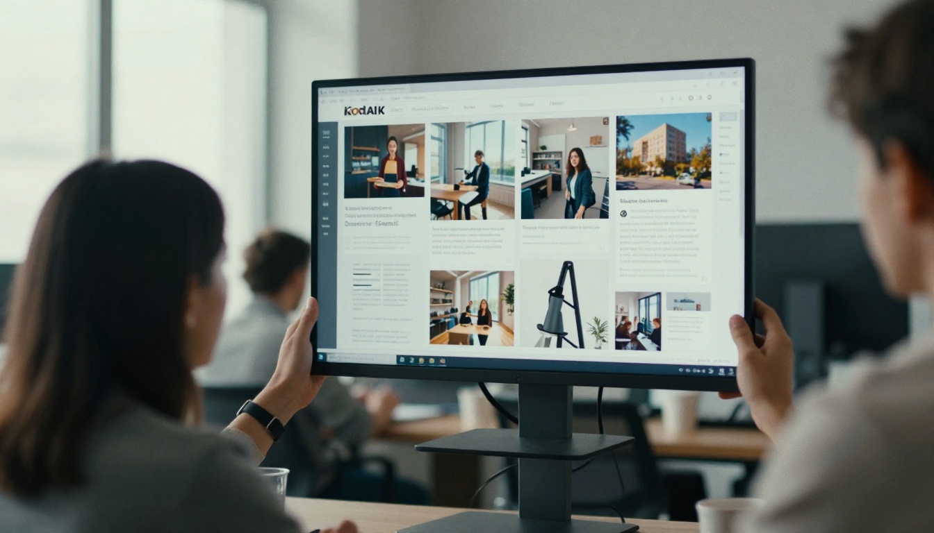 Designer adjusting a brochure layout on a large monitor