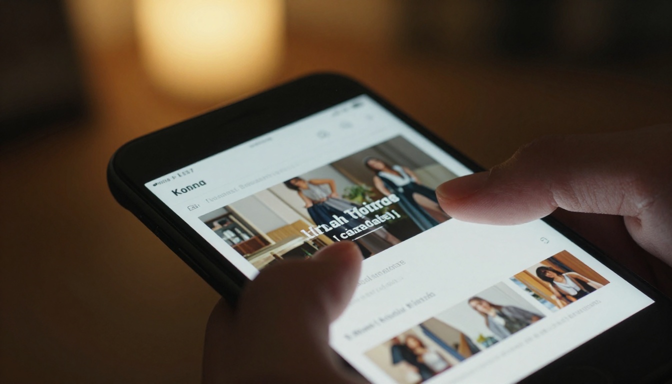 Hands holding a phone showing a magazine style publication on a web page