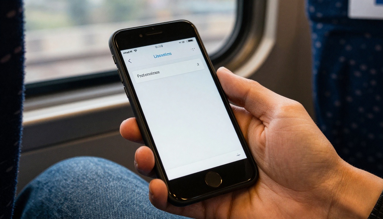 Smartphone showing an email with a link while on a train
