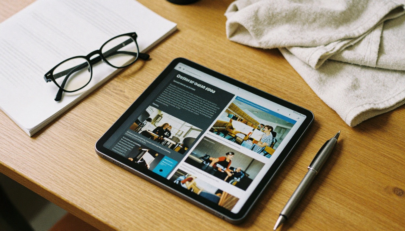 Overhead view of a printed catalog beside a tablet showing a digital page-turning publication