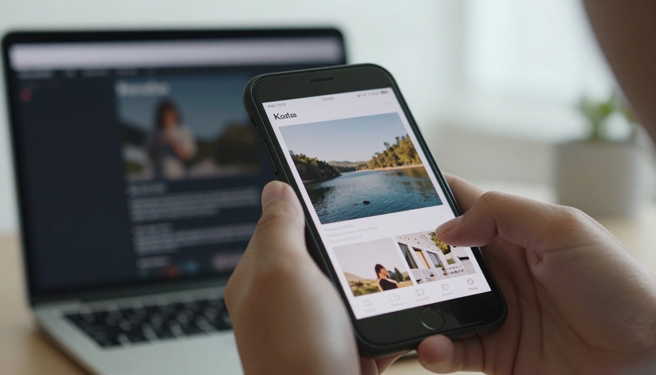 Hands holding a smartphone showing a sharp digital magazine page Hands holding a smartphone showing a sharp digital magazine page