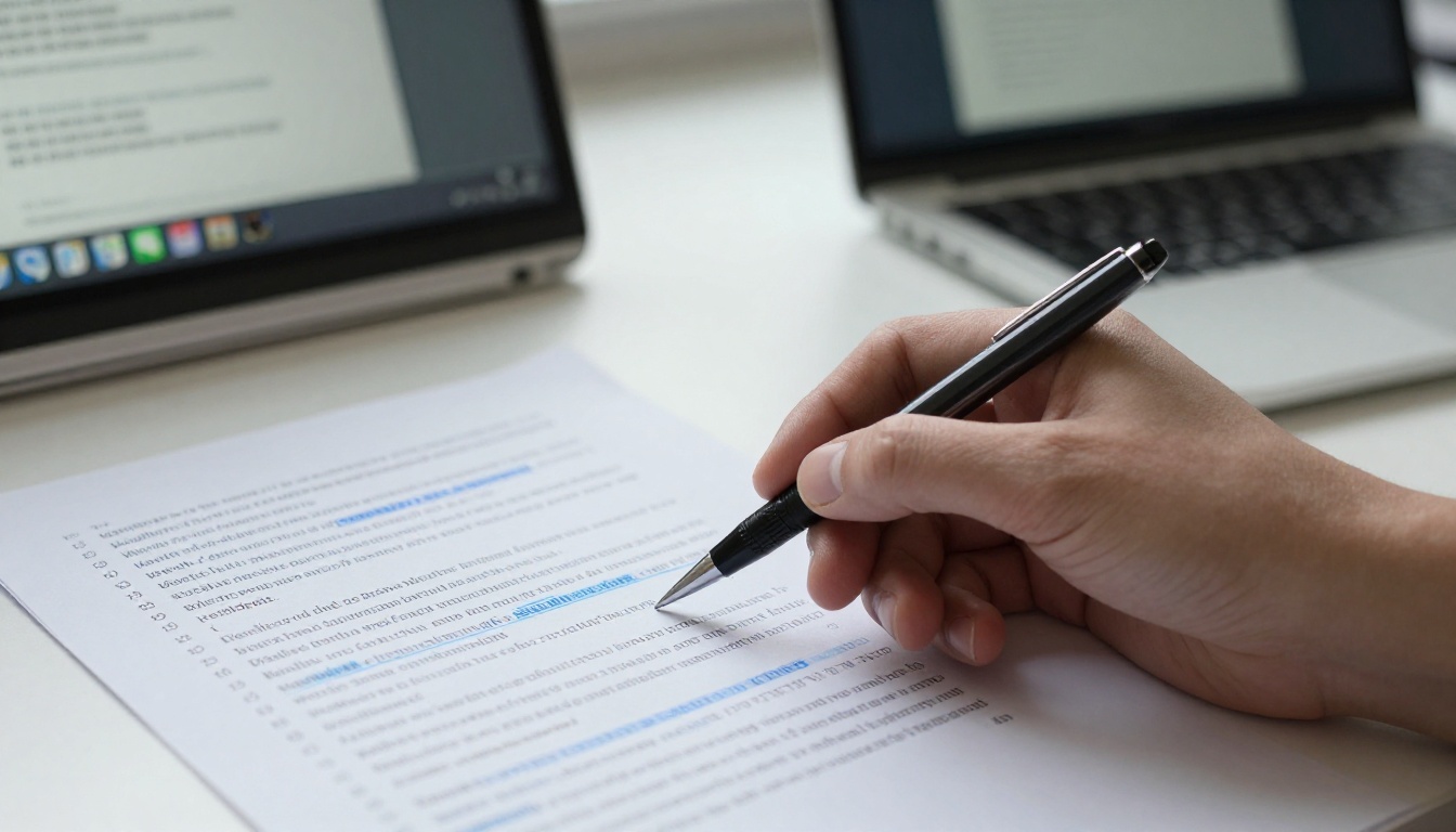 Designer marking up a printed proof with blue underlined web addresses Designer marking up a printed proof with blue underlined web addresses