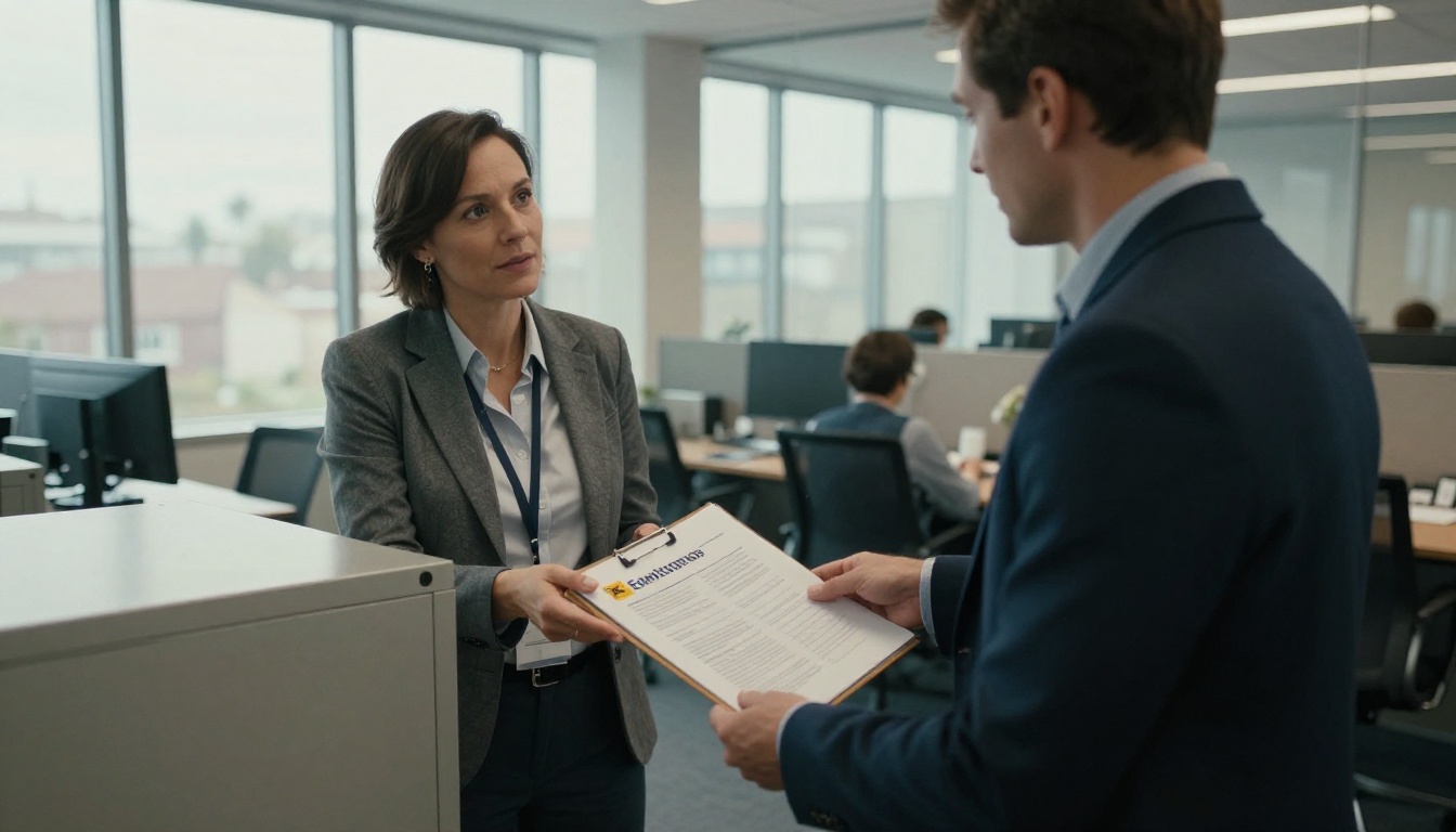 HR manager handing over a confidential folder