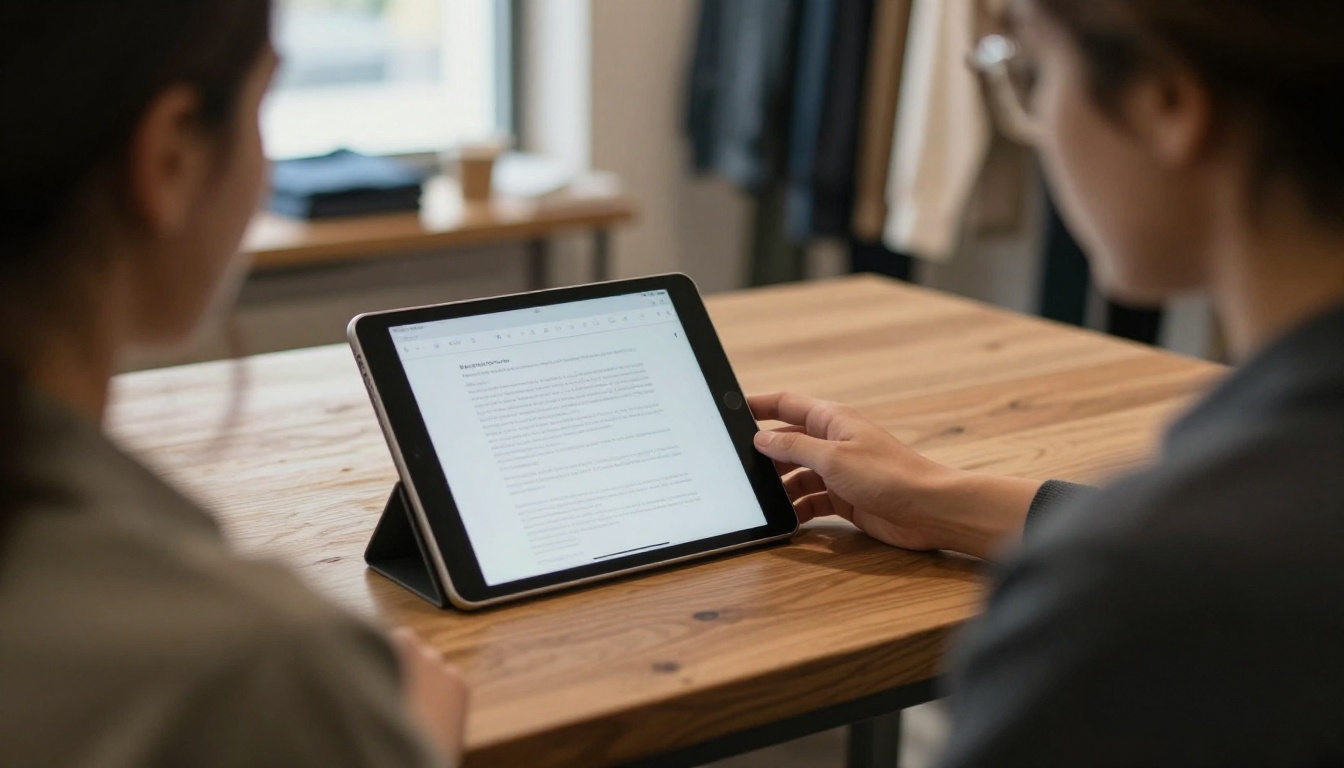 Small business owner using a tablet in a boutique