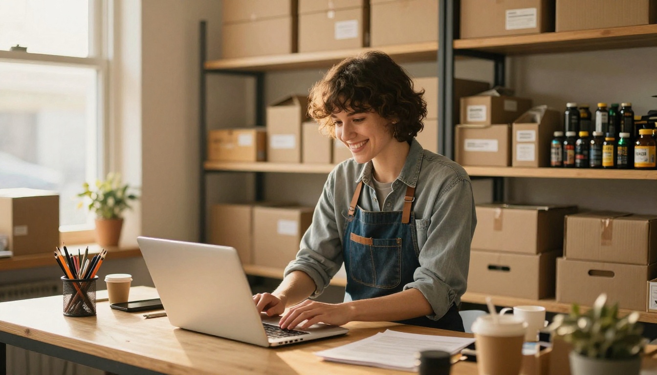 Business owner closing a laptop at the end of the day