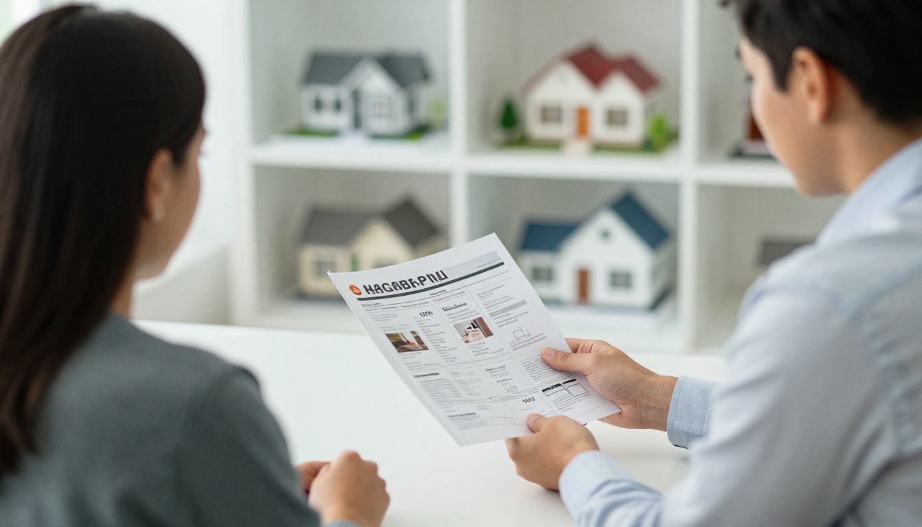 Real estate agent handing a property brochure to a couple