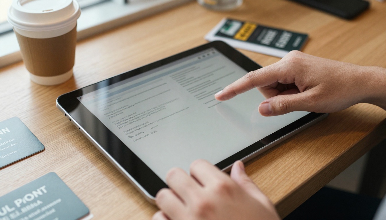 Hands holding a tablet and turning a flipbook page Hands holding a tablet and turning a flipbook page