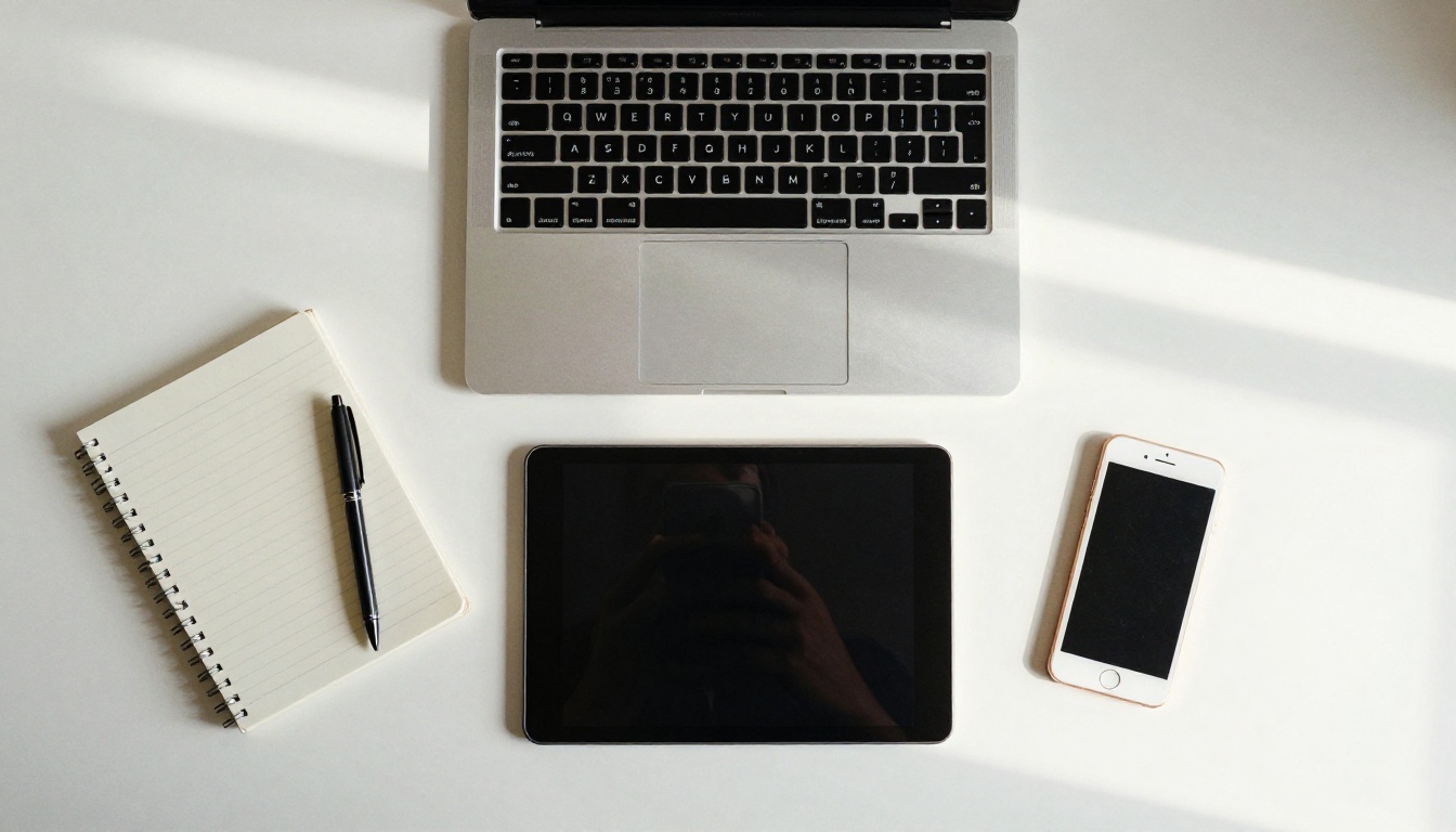 Laptop, tablet, and phone on a desk while preparing an offline download Laptop, tablet, and phone on a desk while preparing an offline download