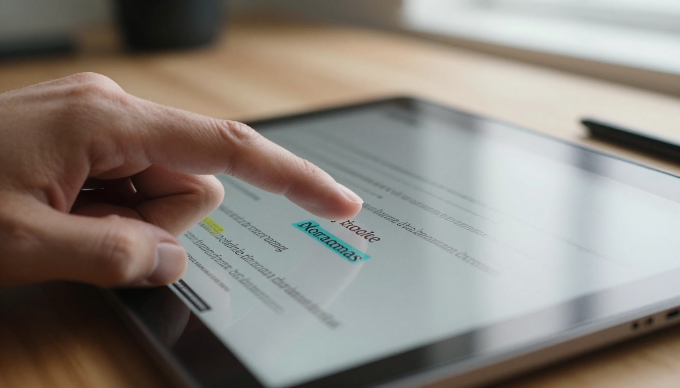 A person selecting words on a digital magazine page