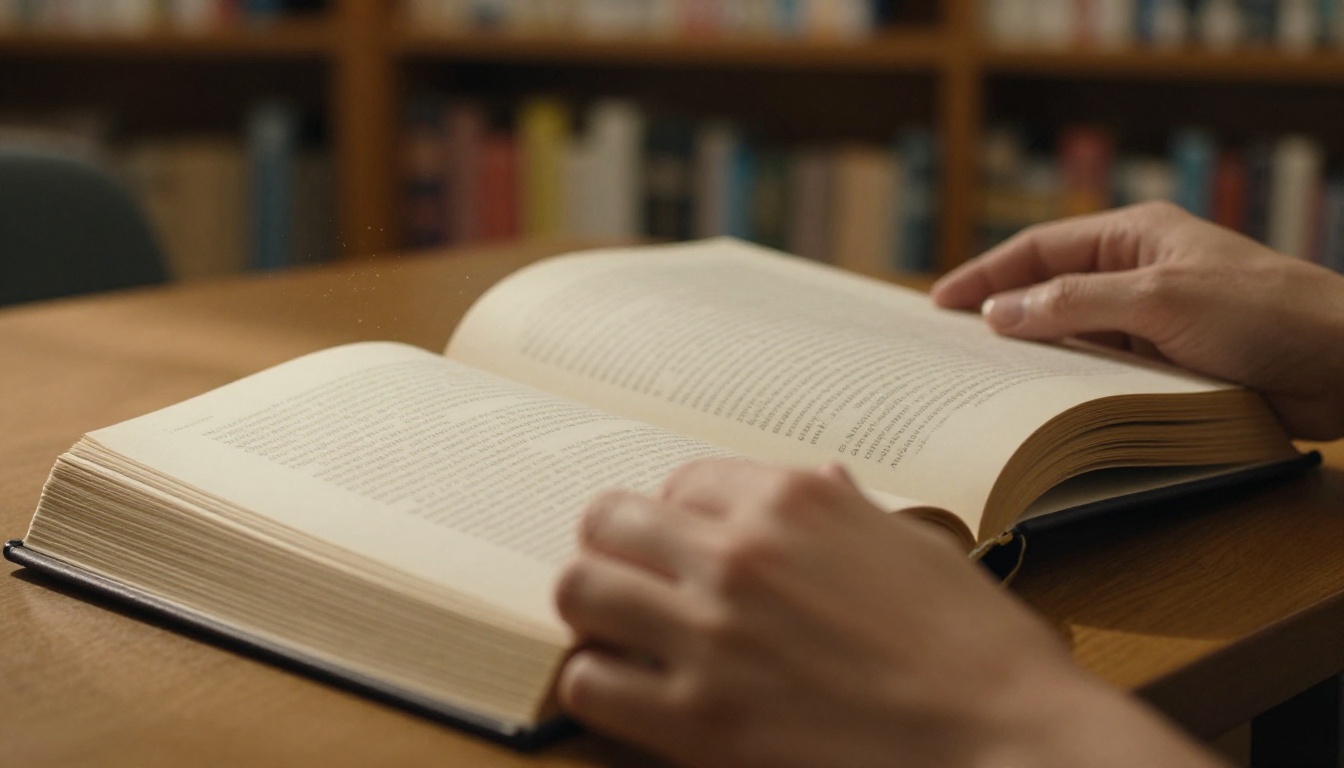 Hands turning a page in a real hardcover book