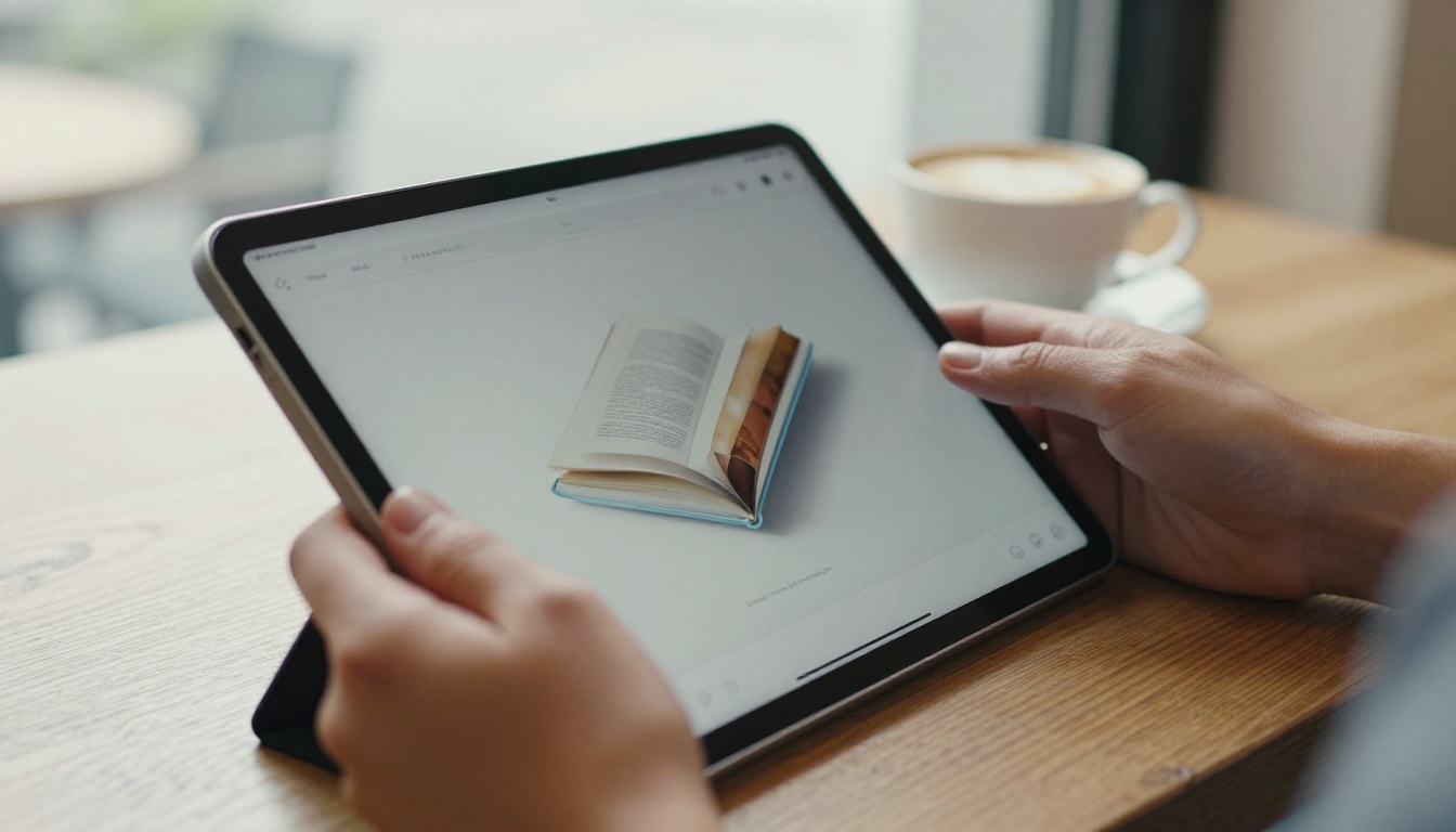 Woman holding a tablet with a digital brochure and a soft looping animation Woman holding a tablet with a digital brochure and a soft looping animation