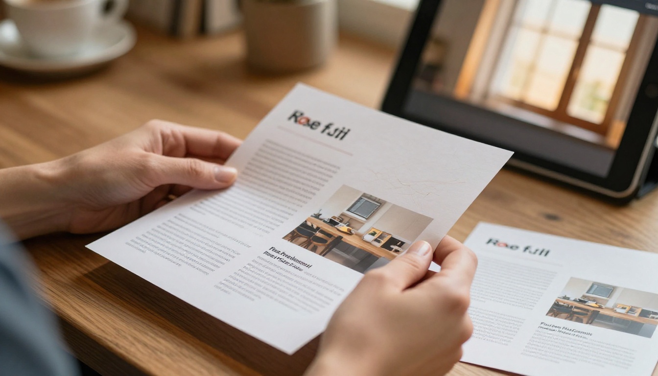 Business owner comparing a digital flipbook with a printed copy Business owner comparing a digital flipbook with a printed copy