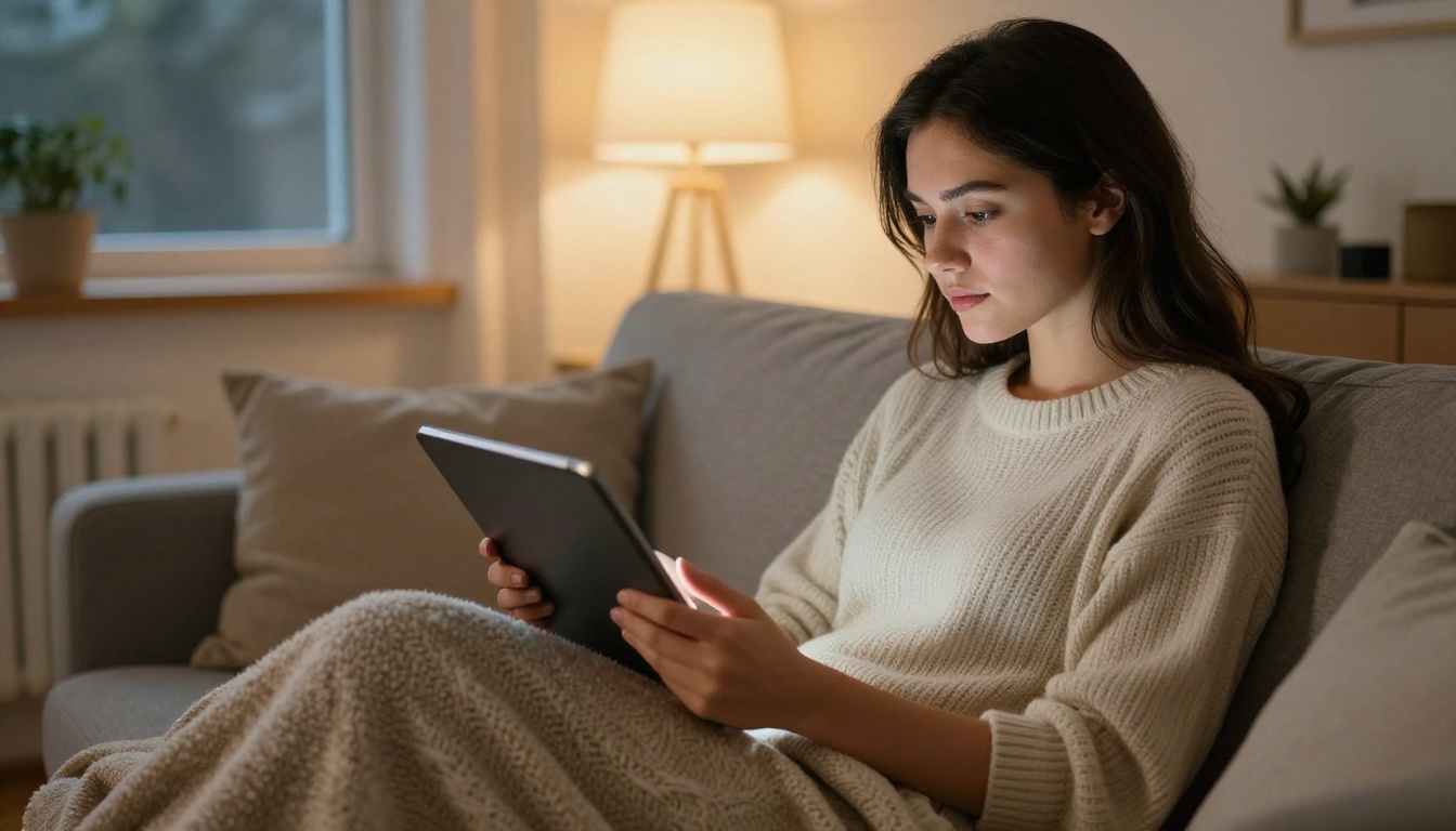 A supporter reading a flipbook on a tablet at home