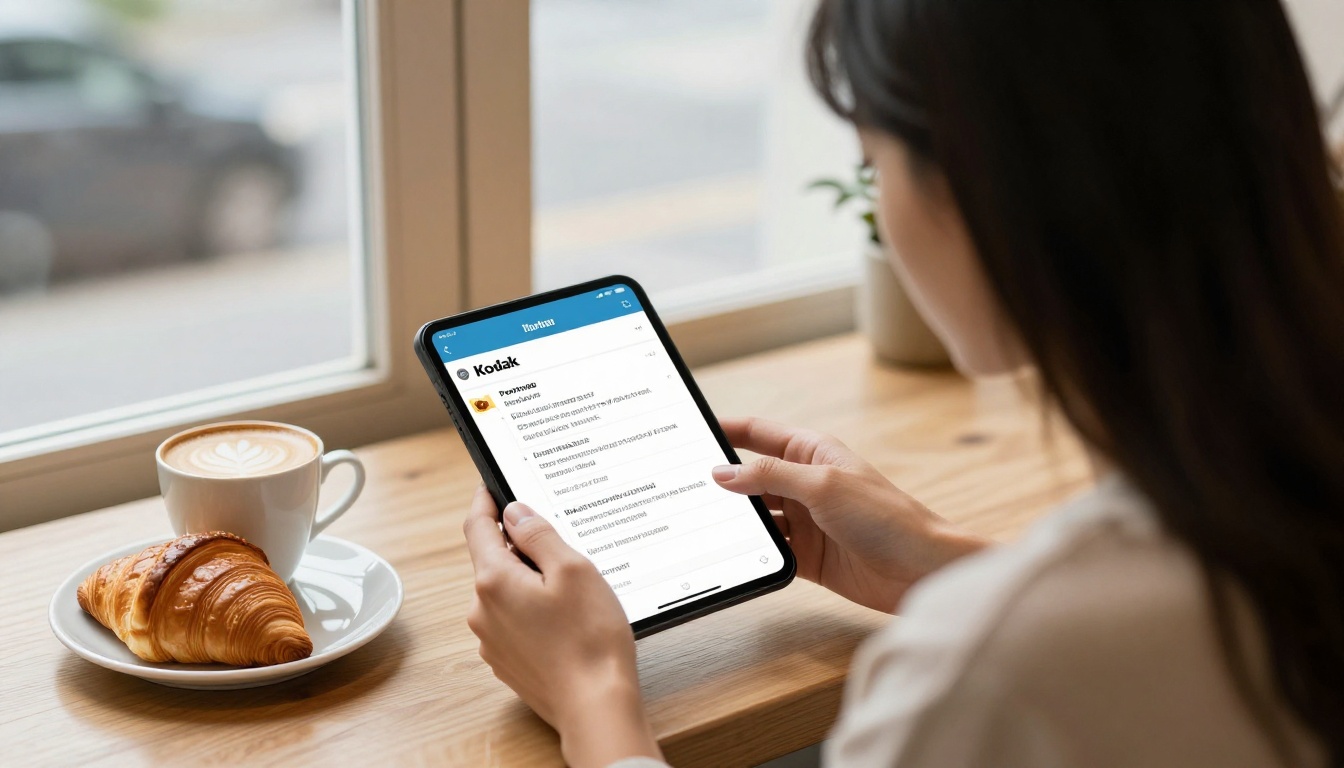 A reader viewing a flipbook on a smartphone at a cafe