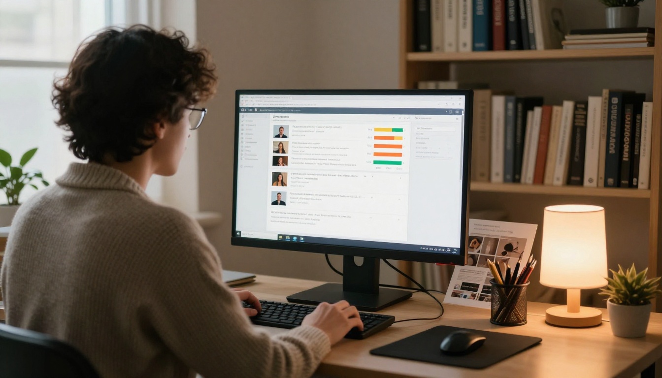Analyst reviewing viewer retention charts next to a printed catalog