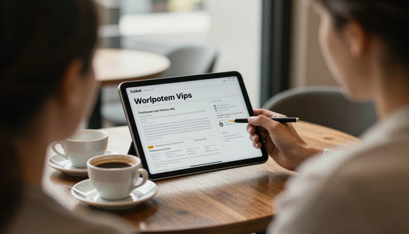 Over the shoulder view of a broker presenting a property deck on a tablet to a client Over the shoulder view of a broker presenting a property deck on a tablet to a client