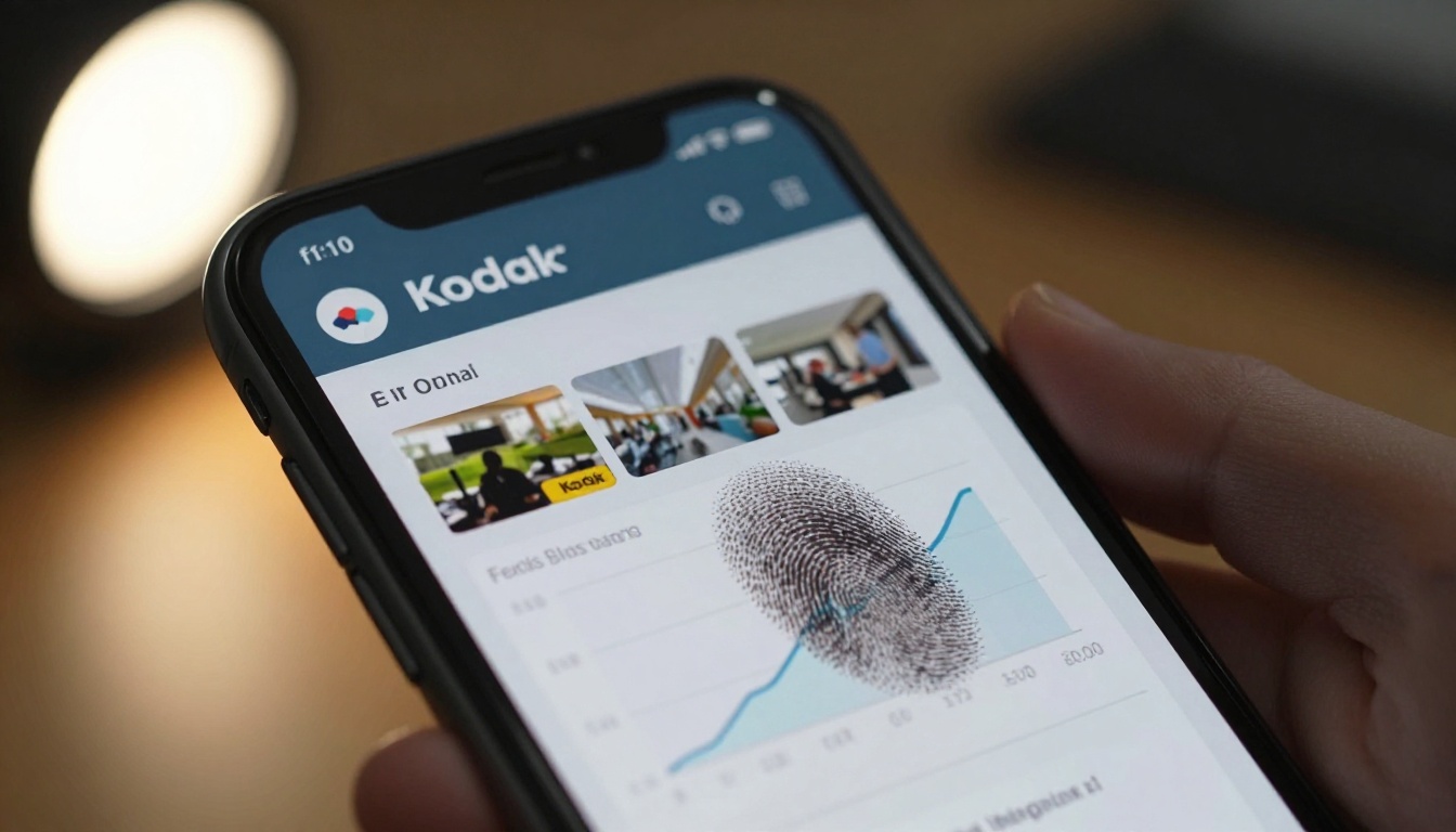 Hand holding a smartphone showing an interactive report with a chart Hand holding a smartphone showing an interactive report with a chart
