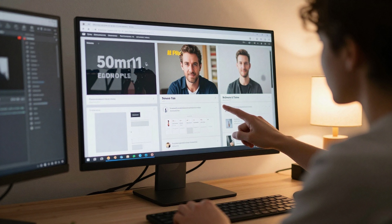 Designer exporting a PDF on a large monitor in a studio Designer exporting a PDF on a large monitor in a studio