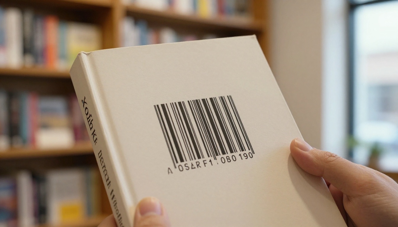 Hand holding a paperback with a printed barcode on the back Hand holding a paperback with a printed barcode on the back