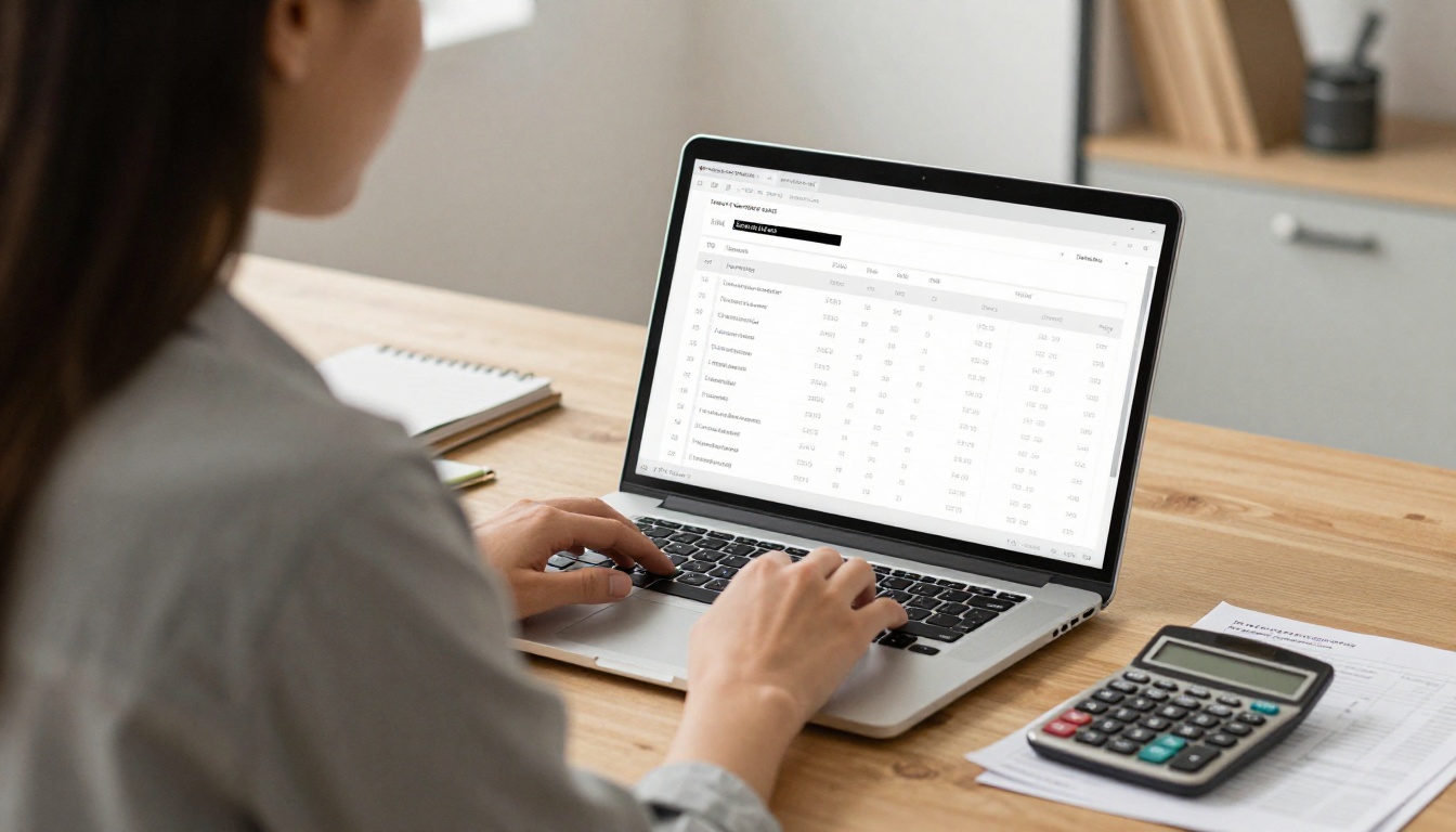 Business owner checking costs on a laptop beside a calculator Business owner checking costs on a laptop beside a calculator