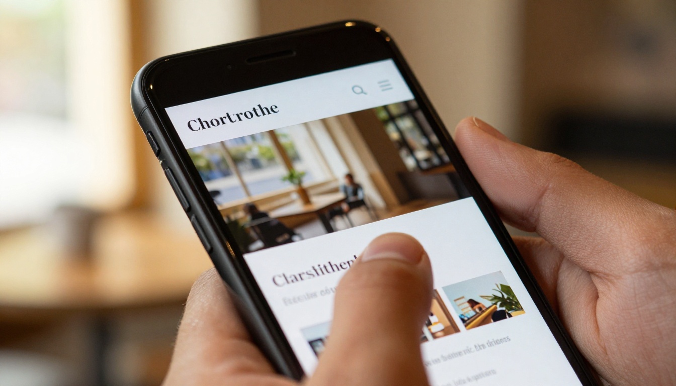 Finger tapping a smartphone showing a mobile site with a digital publication