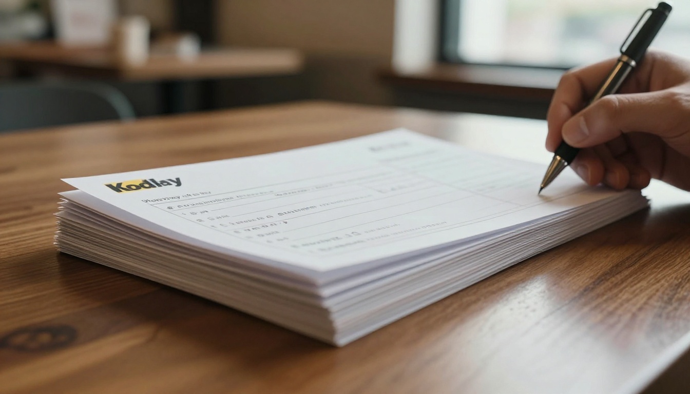 Stack of printed checklists of different thicknesses on a walnut table Stack of printed checklists of different thicknesses on a walnut table