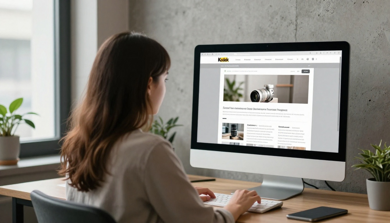 Woman viewing a website with an embedded flipbook in a co-working space