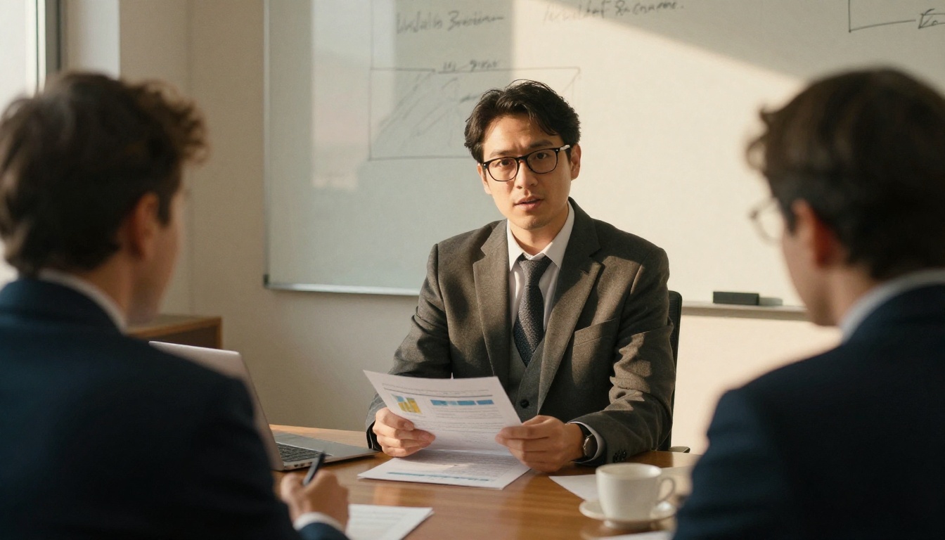 Presenting charts in a meeting room Presenting charts in a meeting room