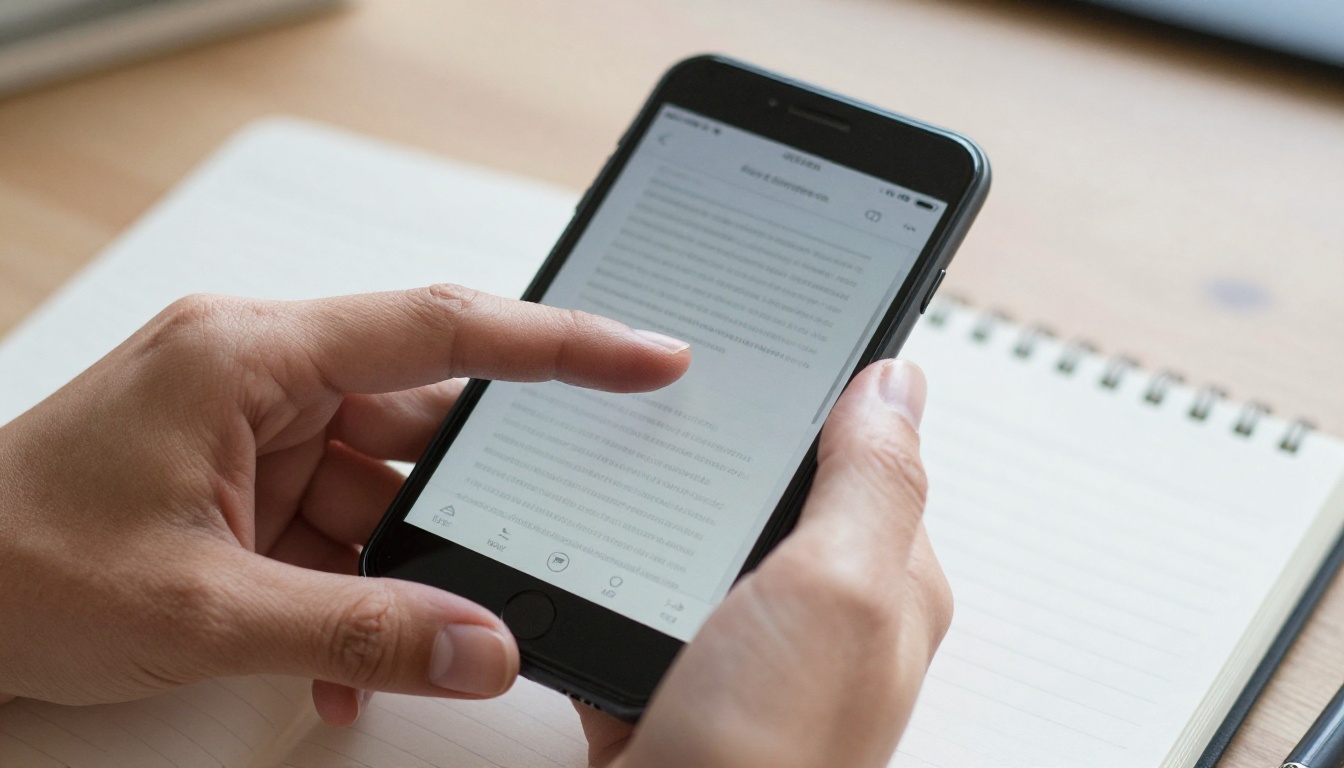 A hand pinching to zoom on a tiny PDF page on a phone