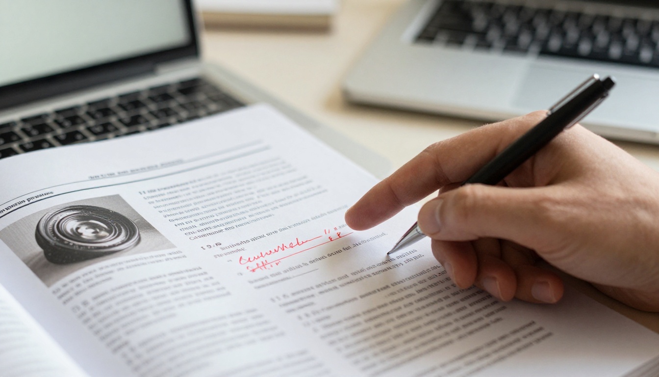 Hand pointing at a printed proof beside a laptop Hand pointing at a printed proof beside a laptop