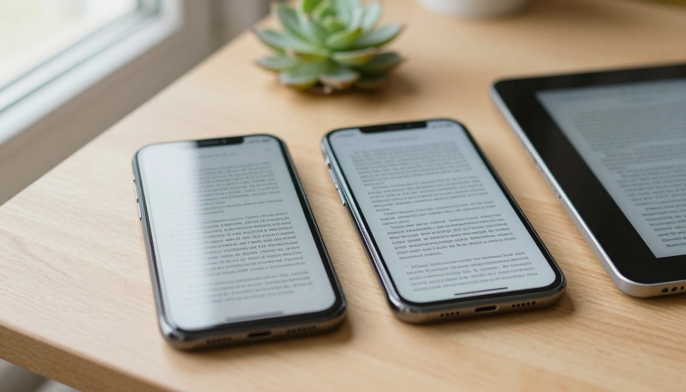 Smartphone and tablet showing a book page spread Smartphone and tablet showing a book page spread
