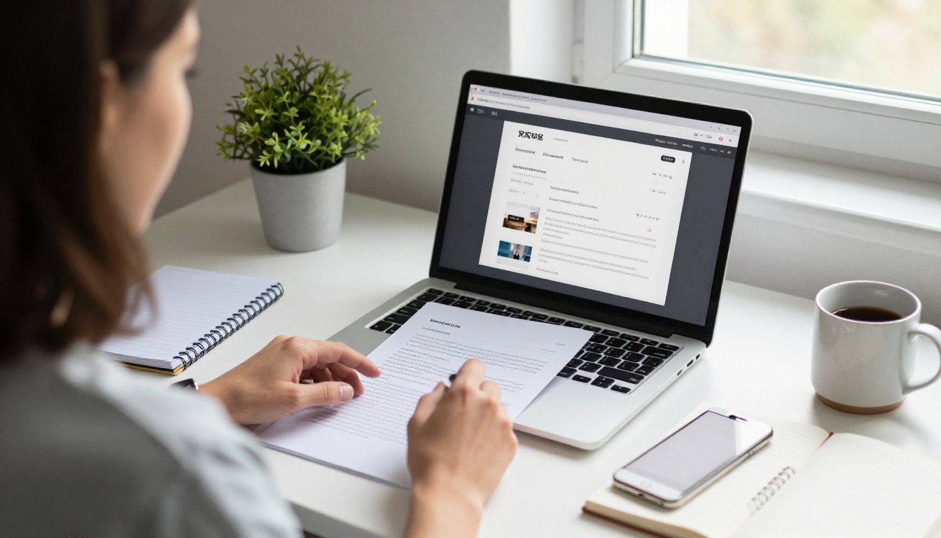 A small business owner preparing a document upload at a studio desk