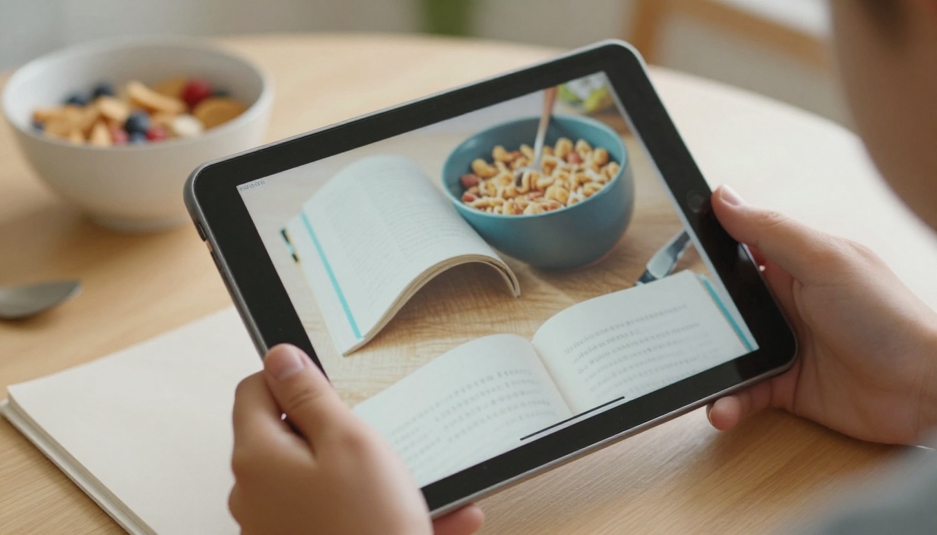 Child reading a digital flipbook of a picture book on a tablet