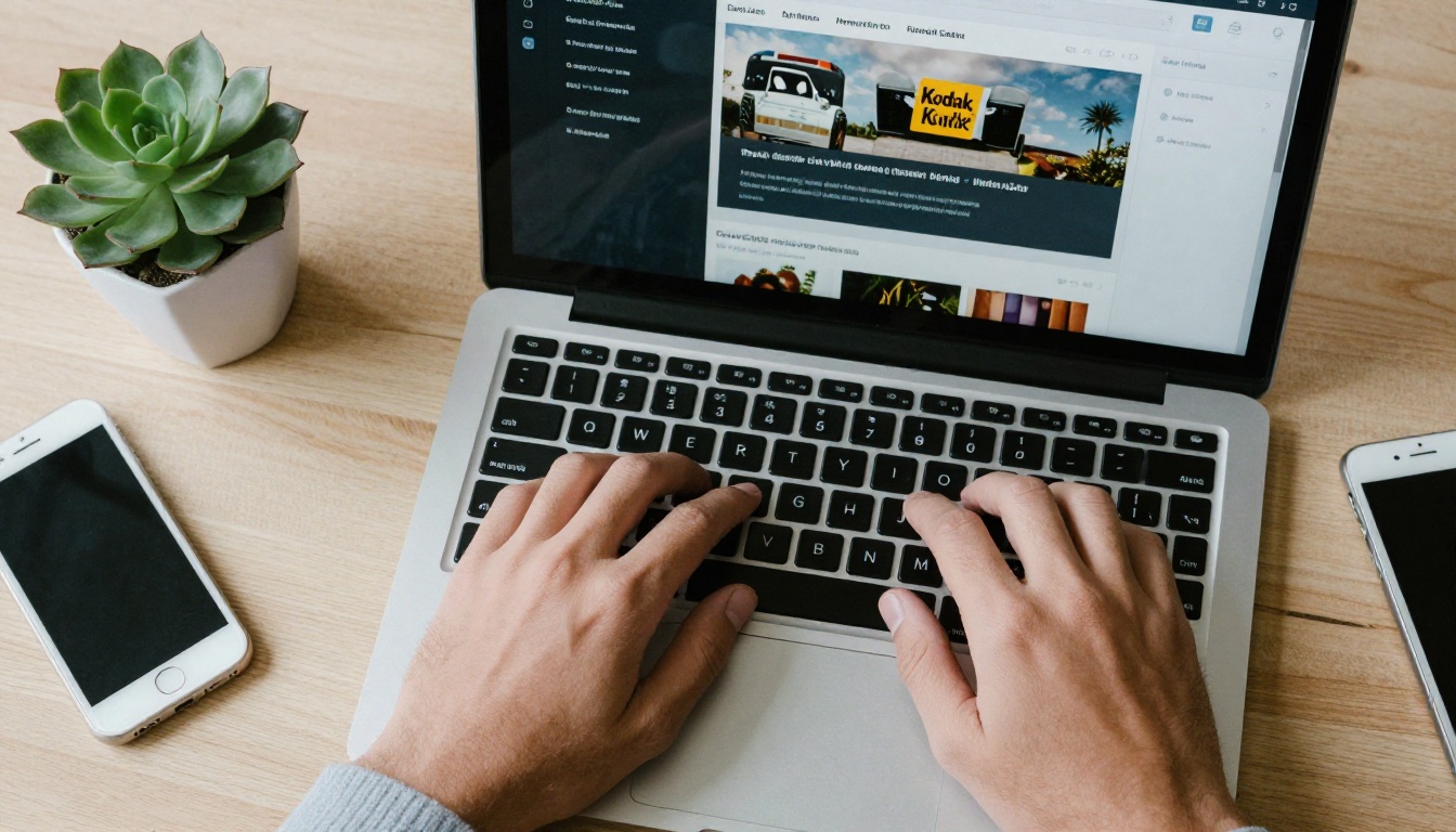Hands typing on a laptop with a WordPress dashboard on screen Hands typing on a laptop with a WordPress dashboard on screen