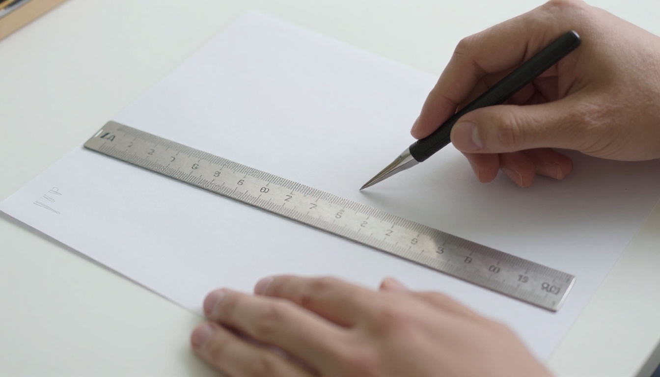 Hand measuring an A4 page with a steel ruler