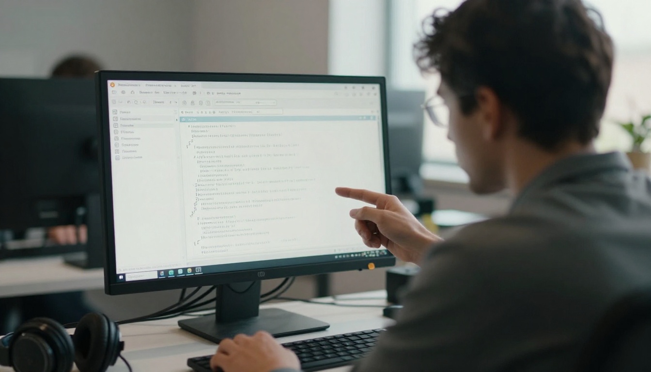 Developer reviewing plugin settings on a monitor Developer reviewing plugin settings on a monitor