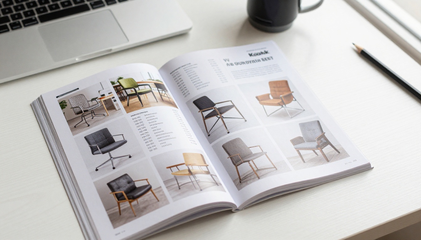 Overhead view of a printed catalog open to a page with clear prices