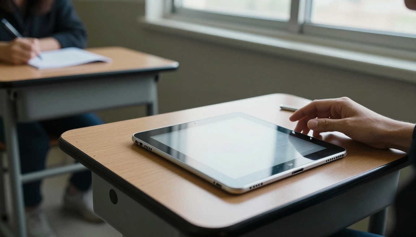 Classroom tablet cart with devices students use for assignments Classroom tablet cart with devices students use for assignments