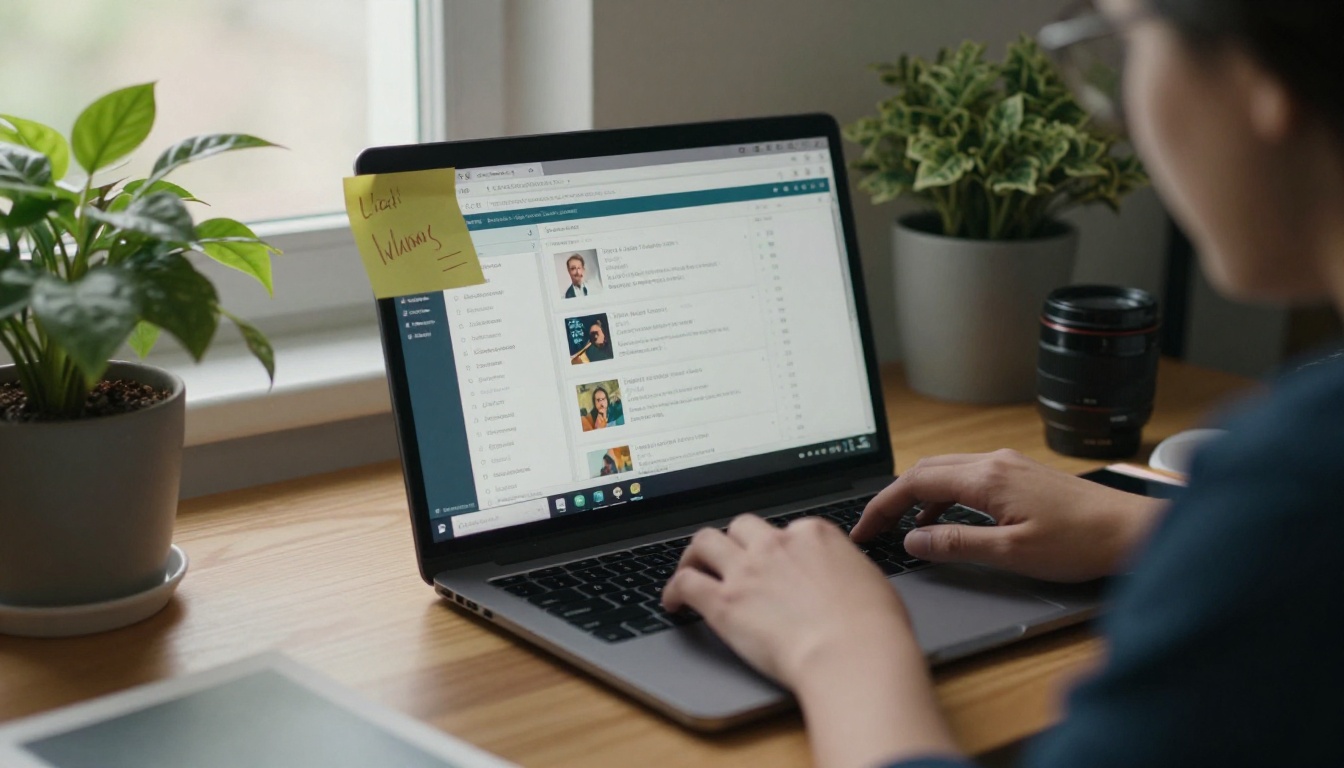 Small business owner reviewing visitor charts at a laptop in a home office
