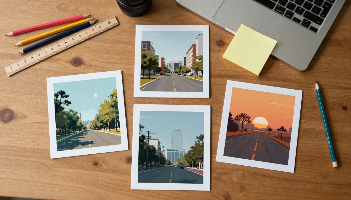 Overhead view of three printed ebook mockups in different color palettes
