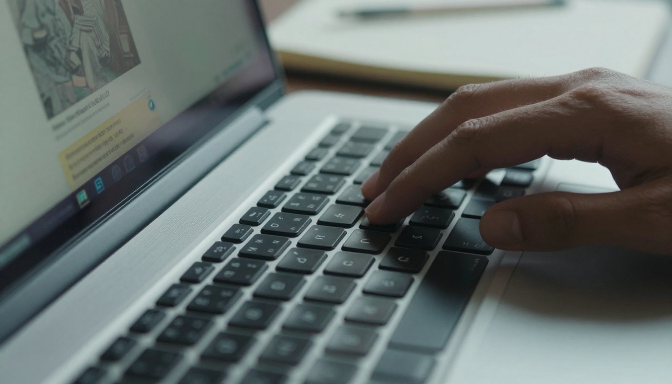 Macro shot of a hand on a laptop trackpad during the upload step