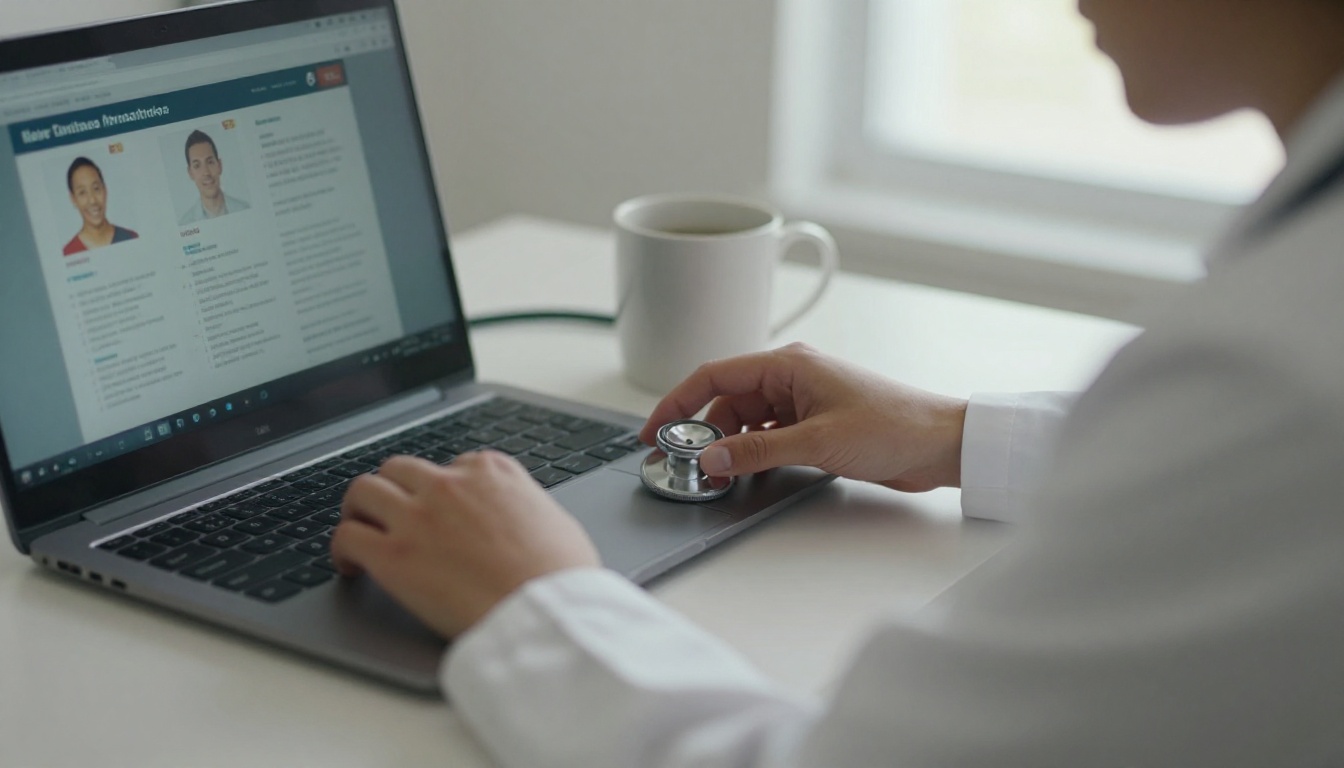 Physician reviewing a digital patient education booklet on a laptop